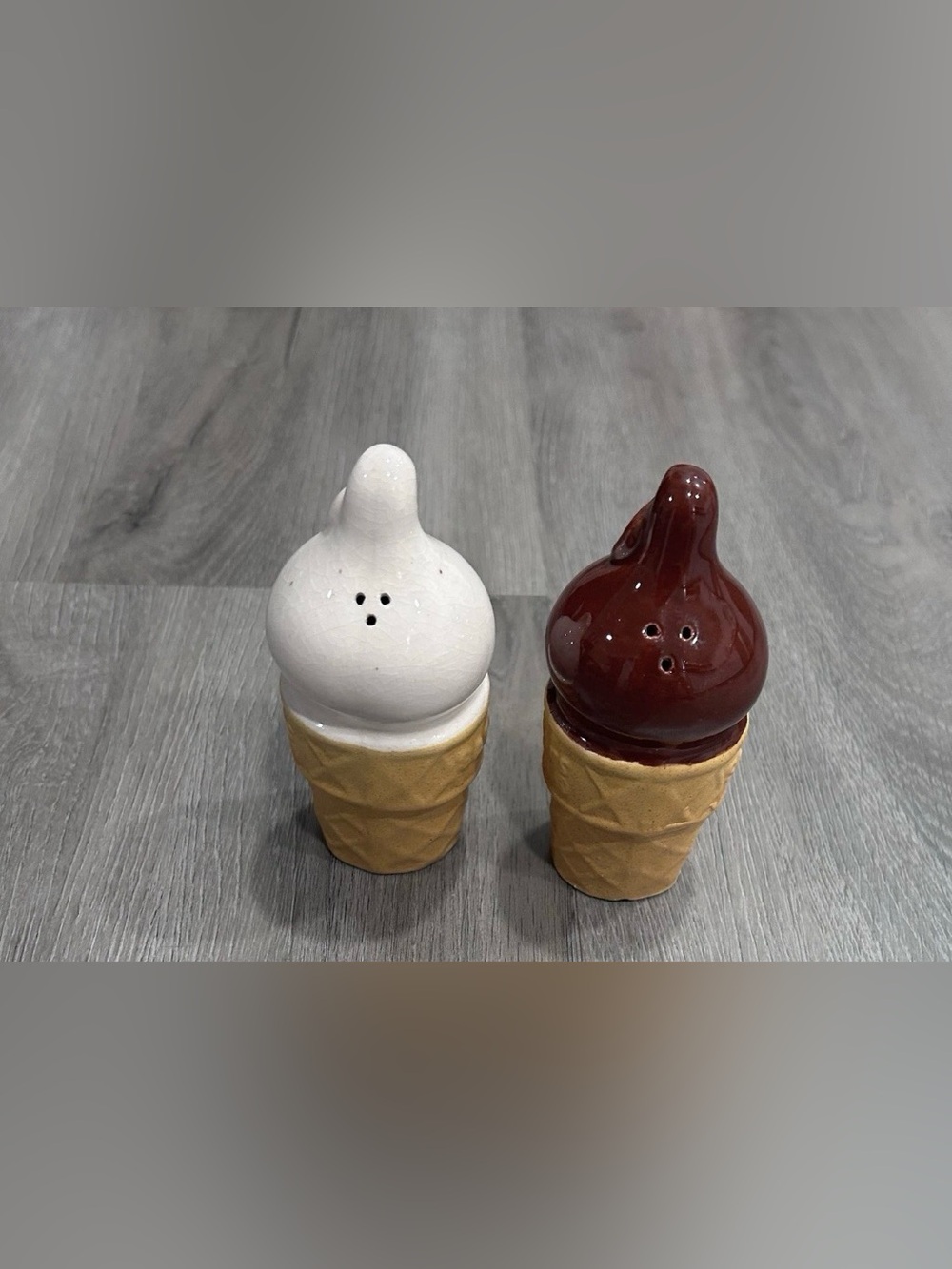 Ceramic Ice Cream Cone Salt and Pepper Shaker Set - White & Brown
